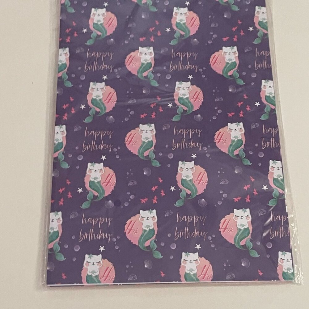Cat Mermaid Birthday Card & Gift Wrap Set